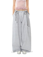 Grey Floral Wide-Leg Pants