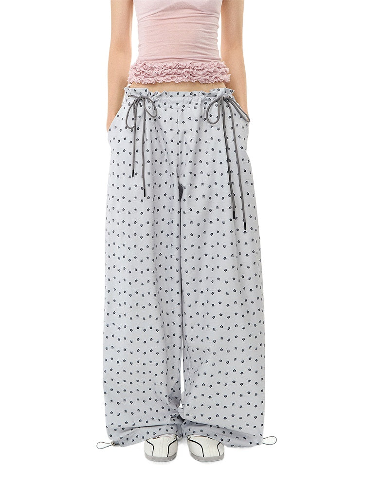 Grey Floral Wide-Leg Pants