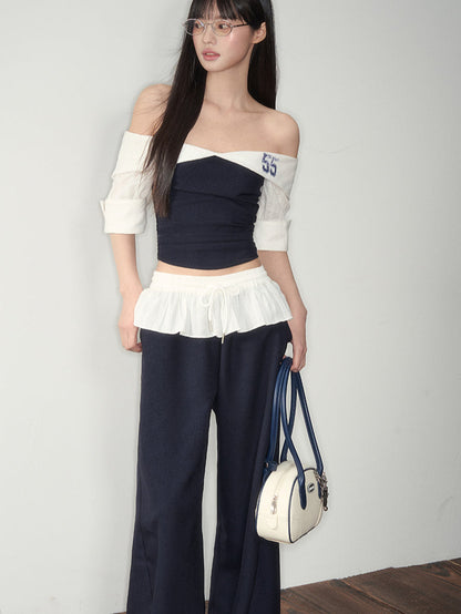 Off-Shoulder Active Blouse &amp; Pants Set