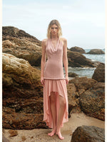 Halter Knit Chiffon Layered Dress