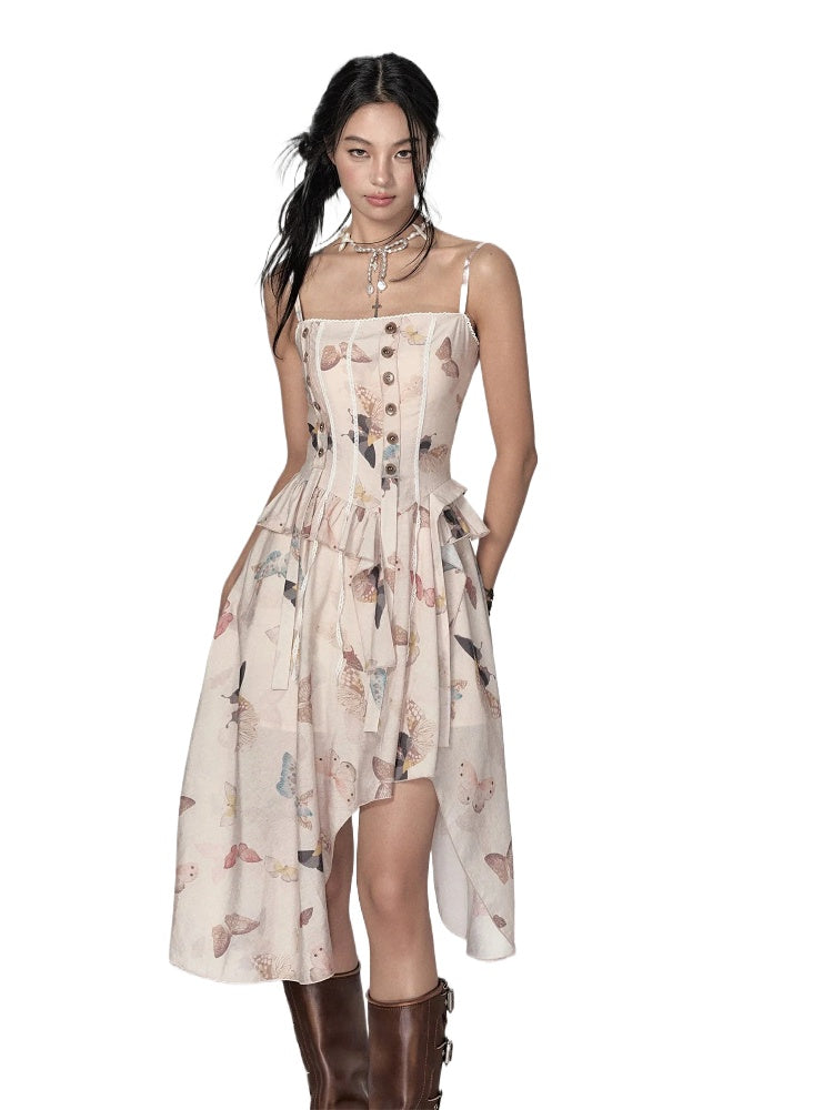 Butterfly Print Irregular Hem Dress