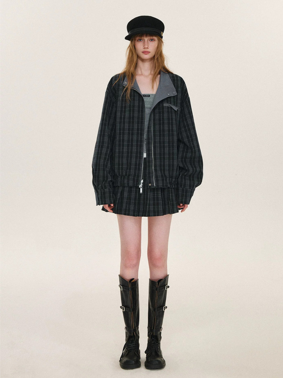Reversible Plaid Stand Collar Jacket