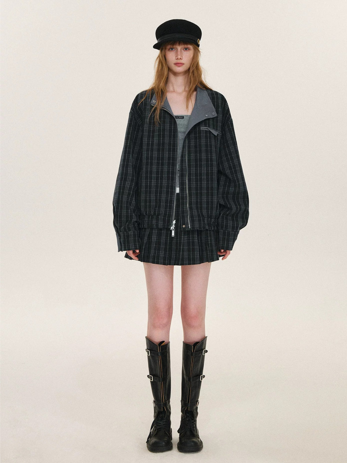 Reversible Plaid Stand Collar Jacket