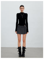 Asymmetric Mock-Layer Heart-Button Skirt