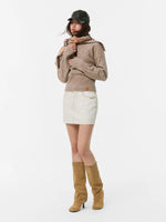 Suede Trim Wool Blend Sweater