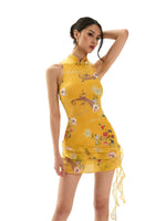 Mandarin Collar Floral Qipao Mini Dress