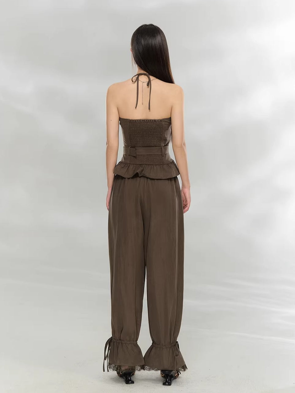 Lace Panel Wide-Leg Pants