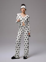 Polka Dot Contrast Knit Cardigan & Lounge Pants Set
