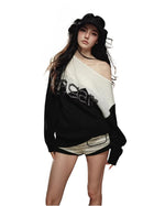 Contrast Off-Shoulder Wool Sweater