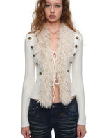 Napoleon Fur Collar Ribbed Cardigan