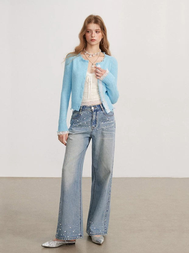Crystal &amp; Pearl Embellished Jeans