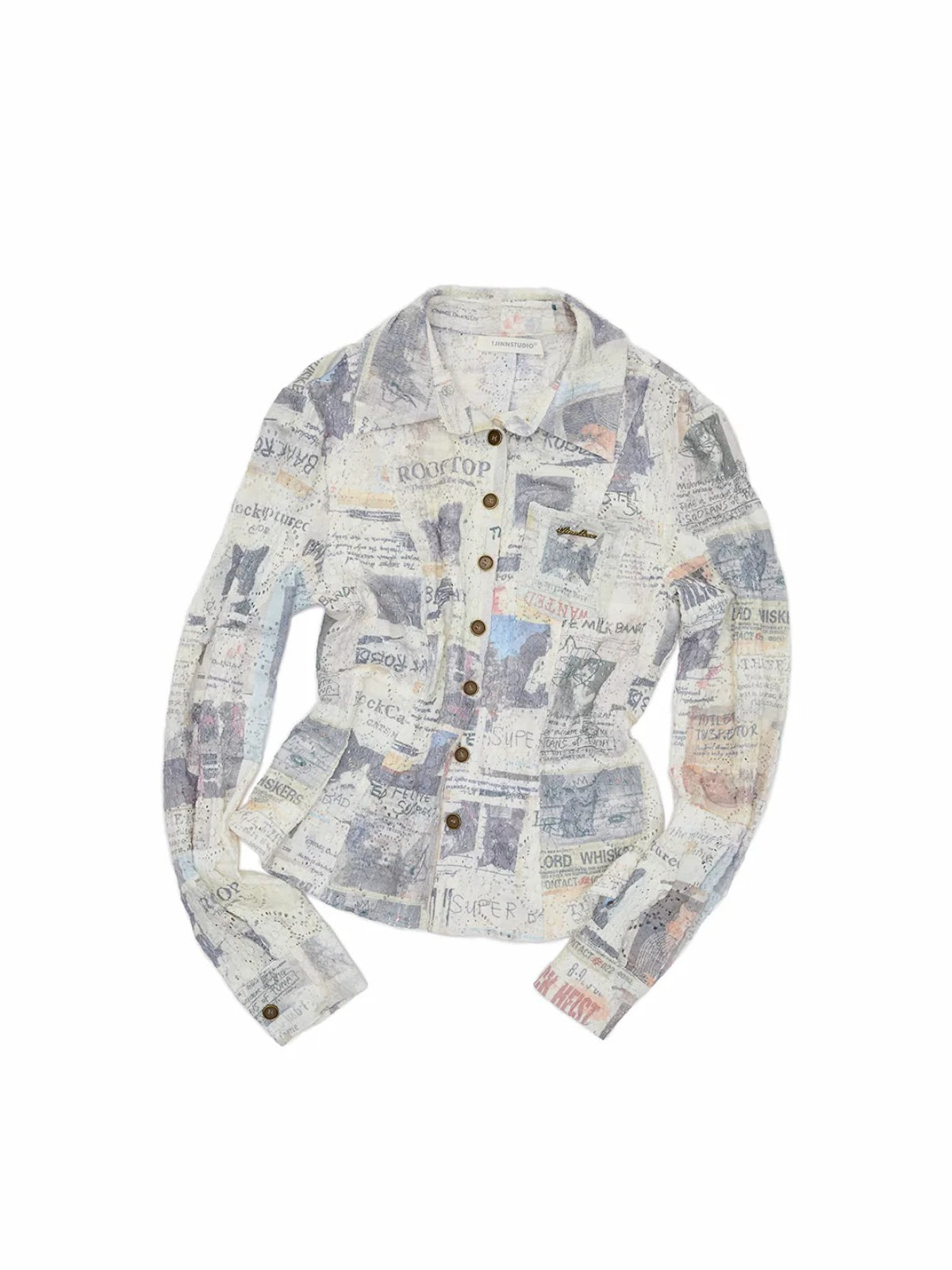 Cat Newspaper Print Lace Shirt