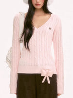 Pink V-Neck Knit Top