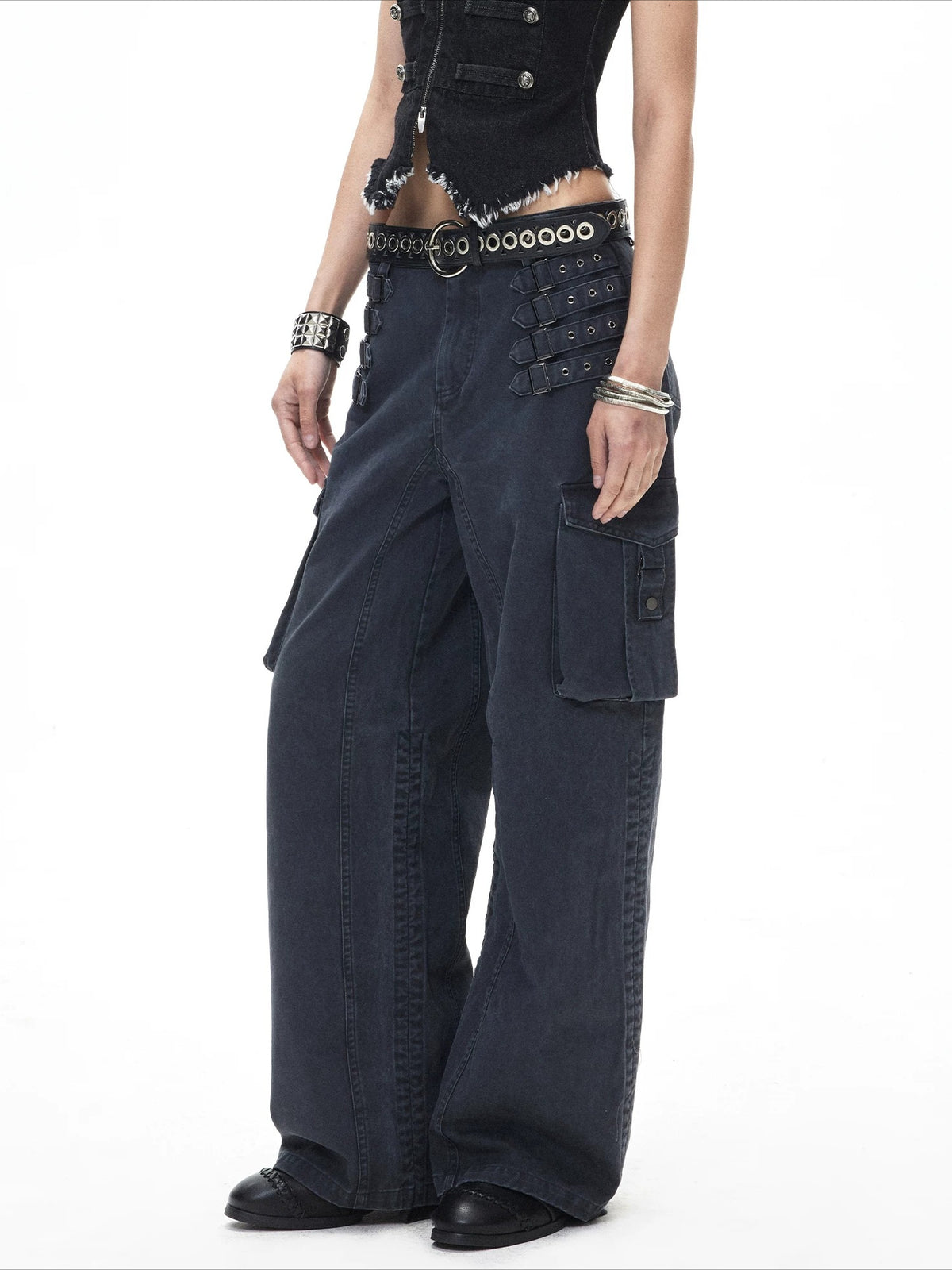 Navy Punk Drawstring Cargo Pants