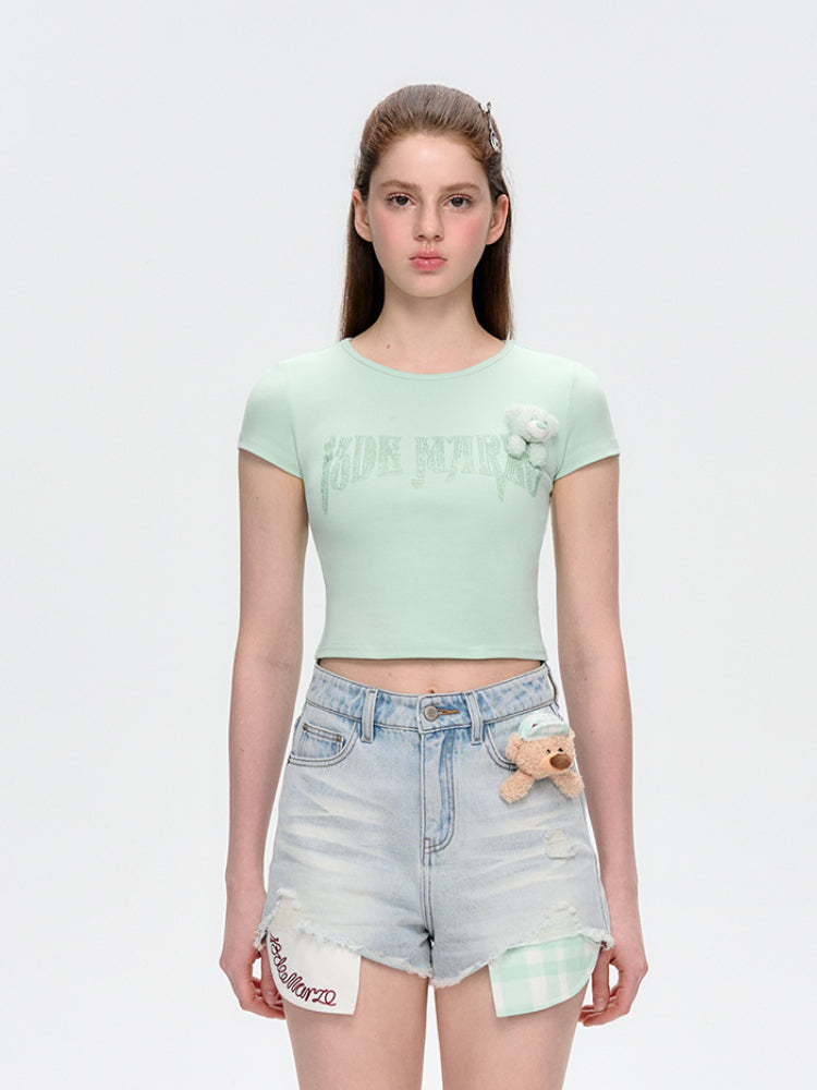 Rhinestone-like Slim Sweet-Spicy Cotton T-shirt