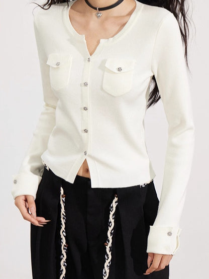 Wool-Blend Flower-shaped Buttons Cardigan