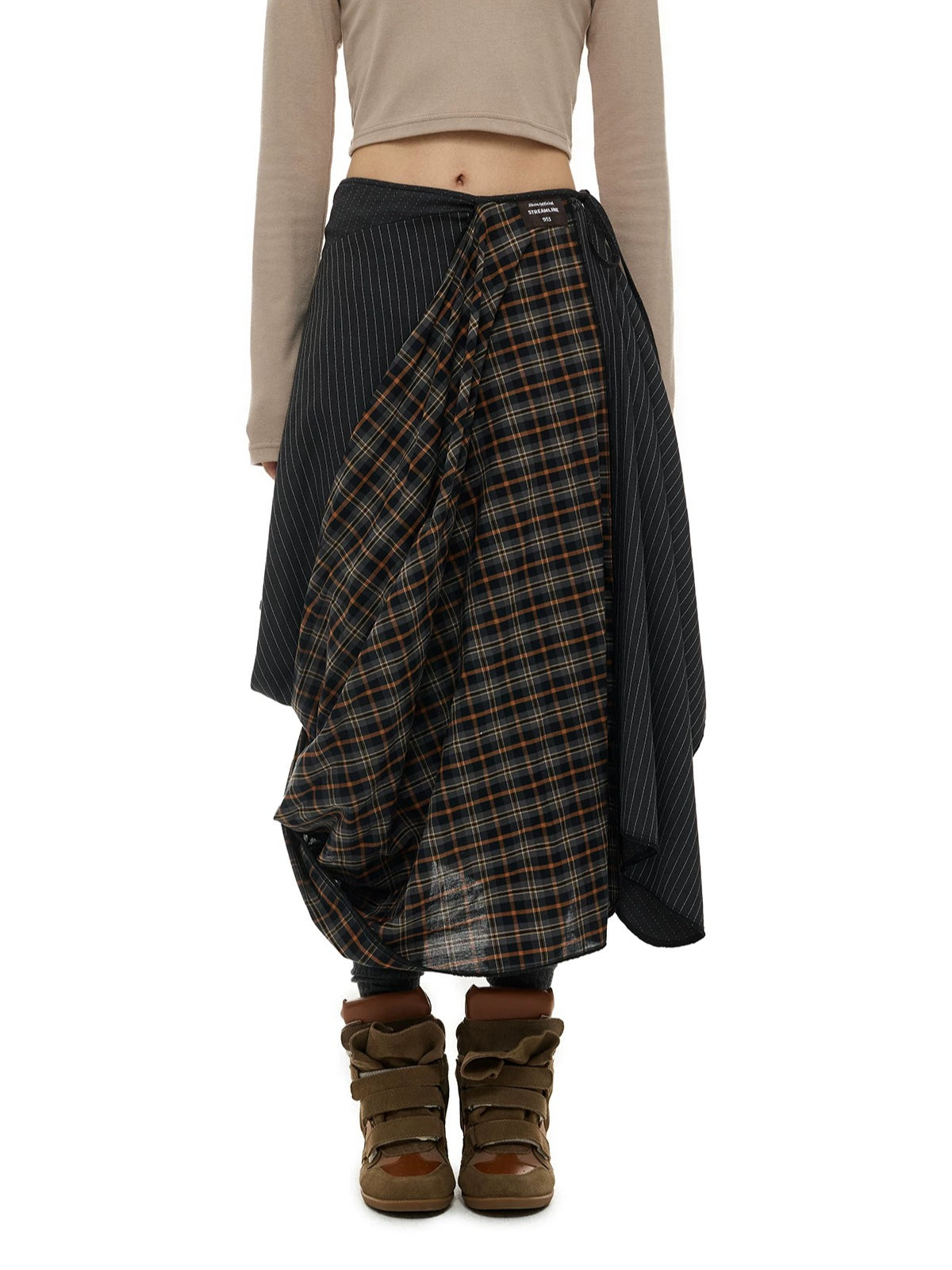 Irregular Plaid A-Line Midi Skirt