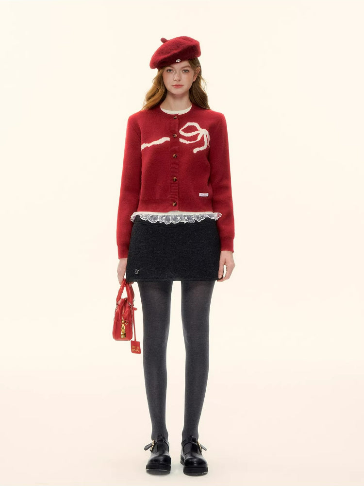 Faux-Layer Wool A-Line Skort