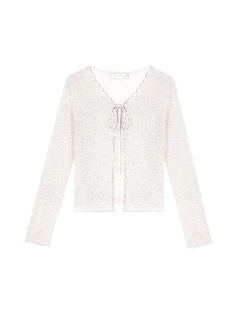 Lace Trim Tie Cardigan