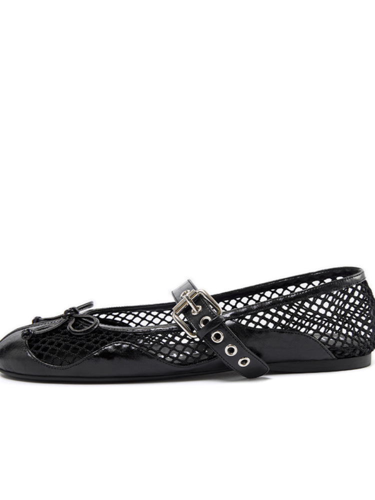 Fishing Net Woven Flat Mary Jane Shoes