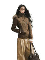 Brown Faux Fur Hooded Toggle Coat