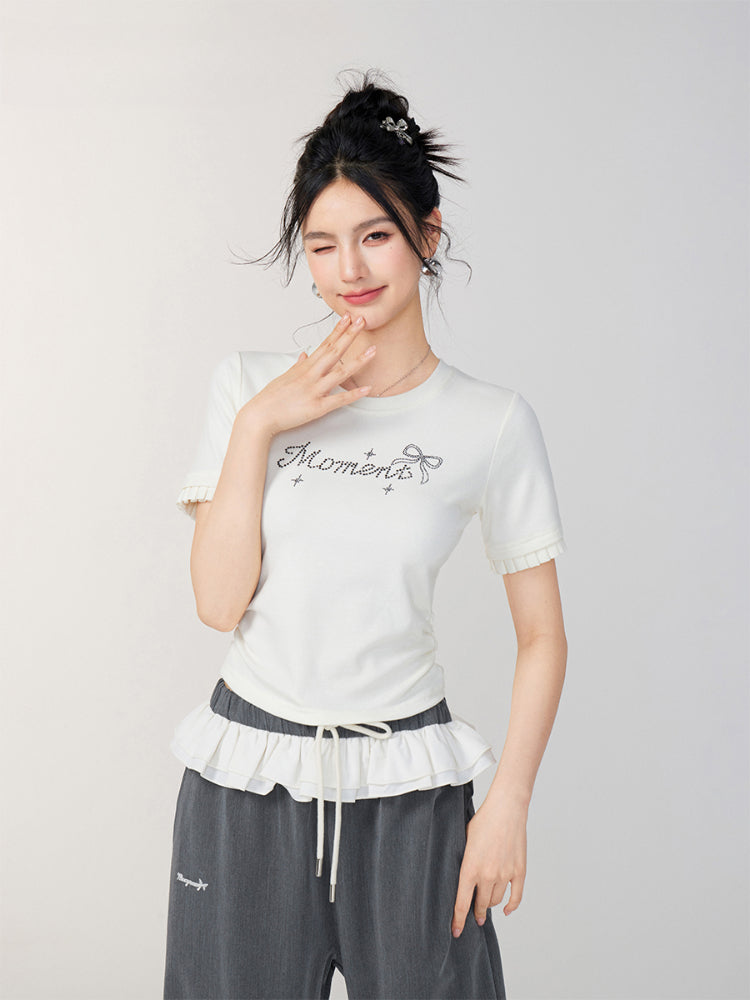 Lace Panel Shoulder Short-Sleeve