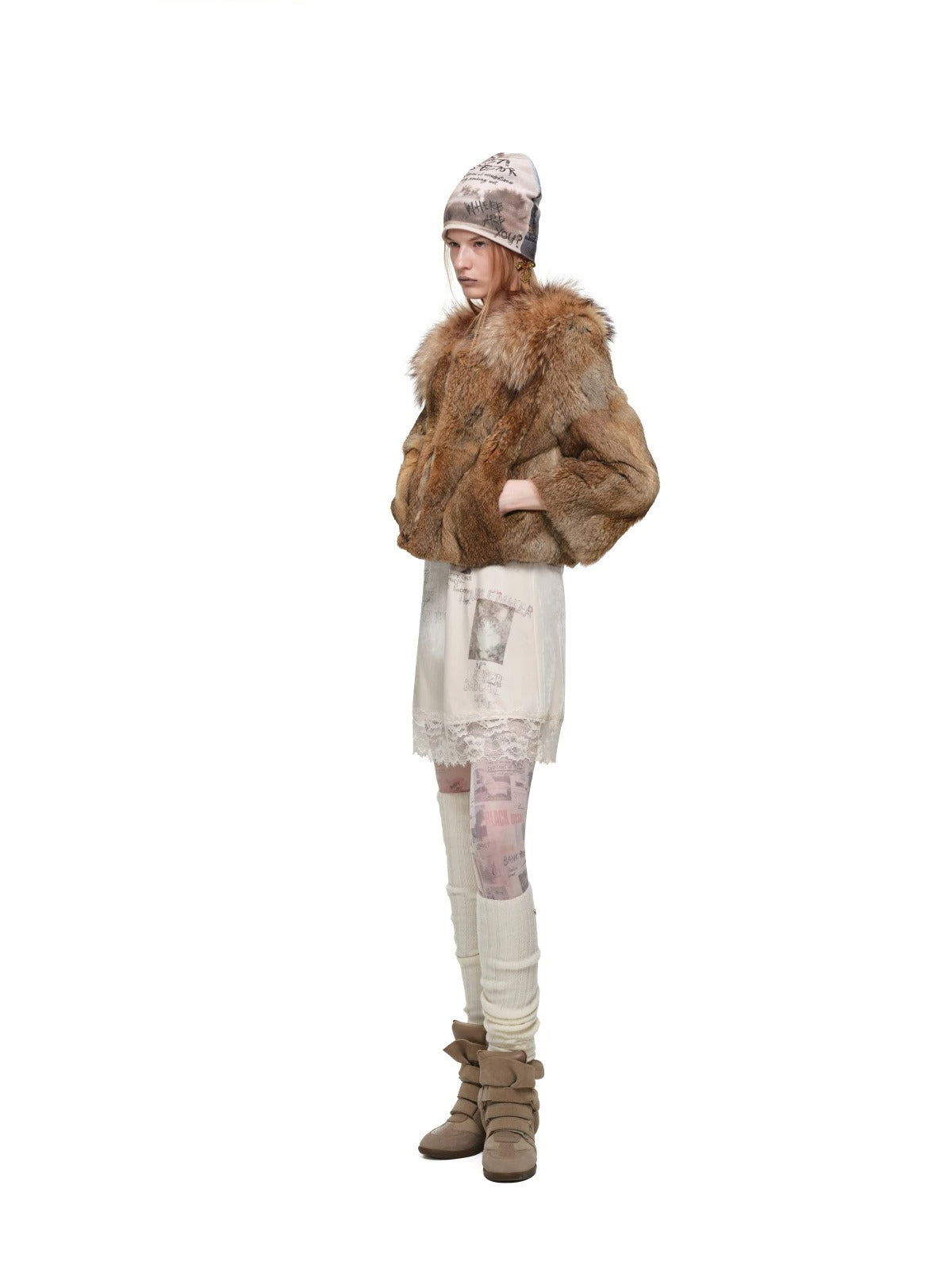 Rabbit Fur Cropped Collar Jacket