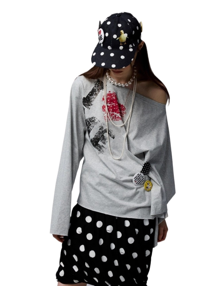 Gray &amp; Navy Blue Badge Print Sweatshirt