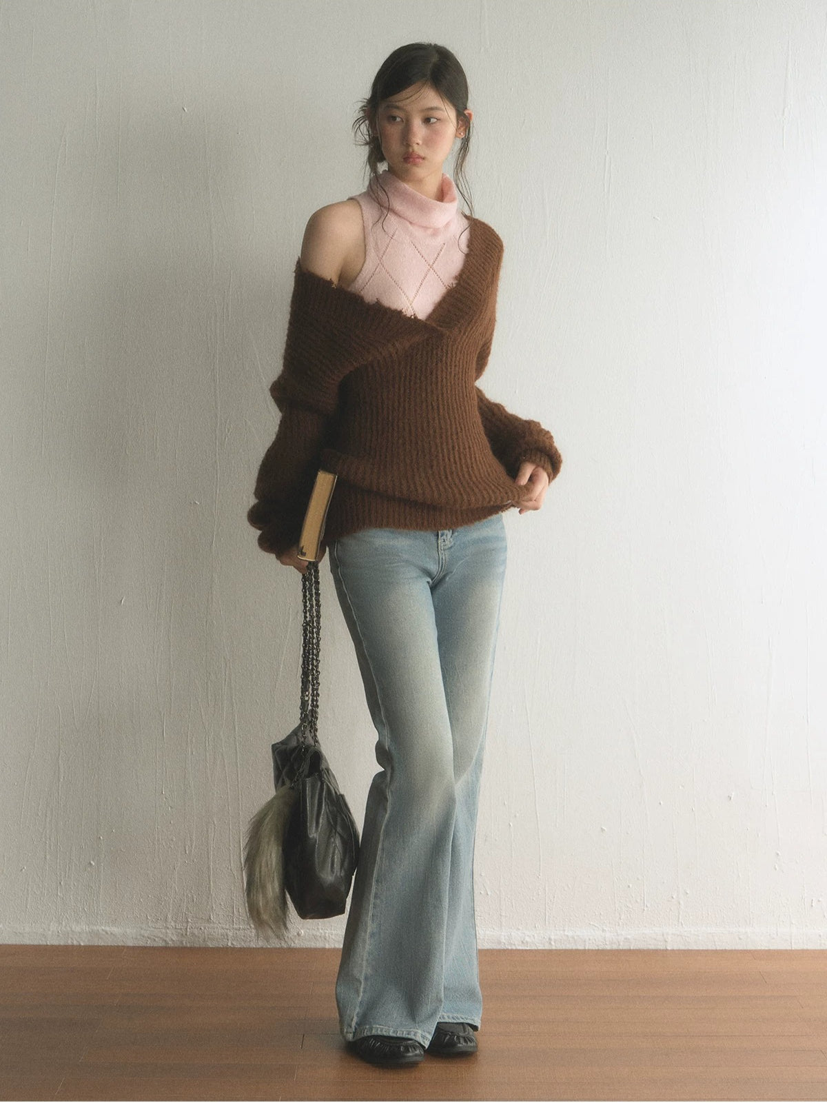Oversized V-Neck Knit Sweater