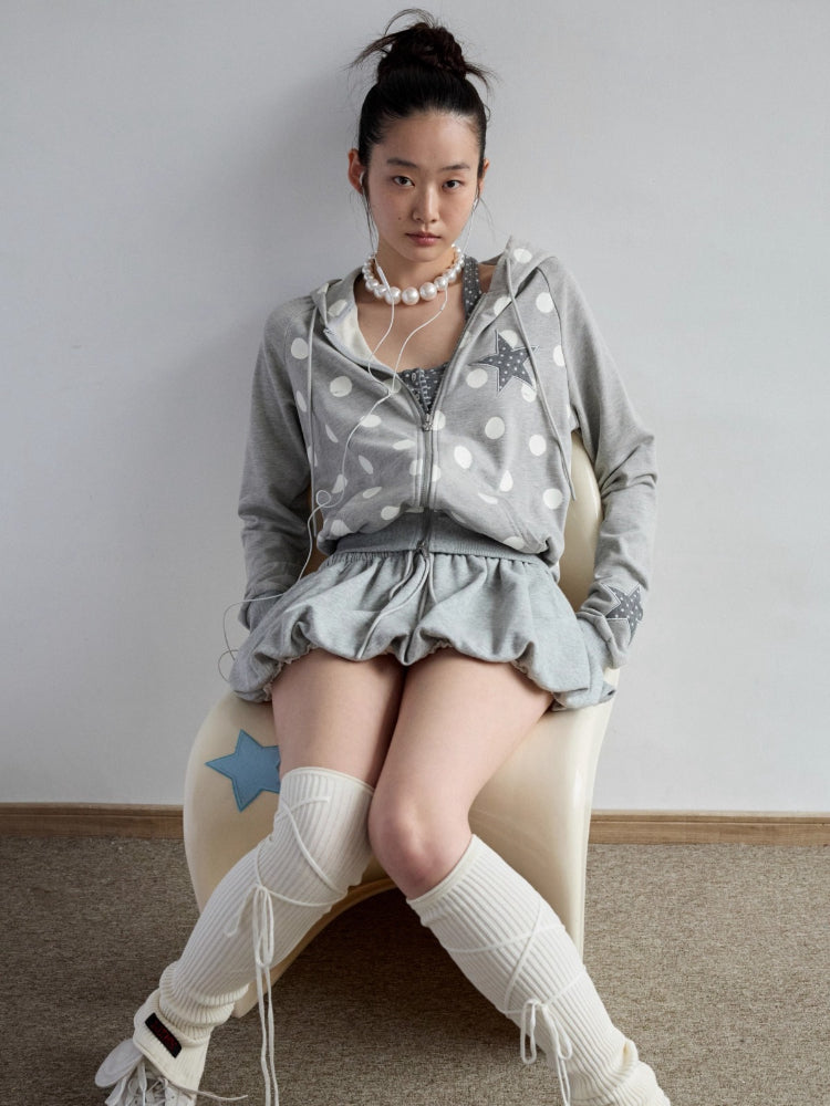 Polka Dot Patchwork Raglan Sleeve Hoodie Jacket