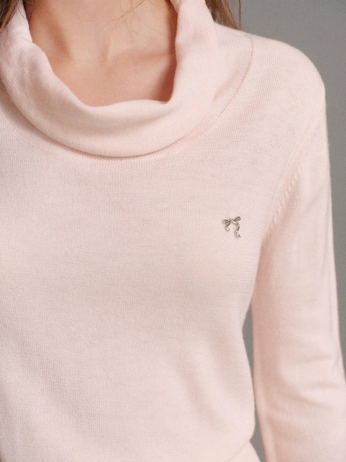 Silk Wool Cowl Neck Knit Top