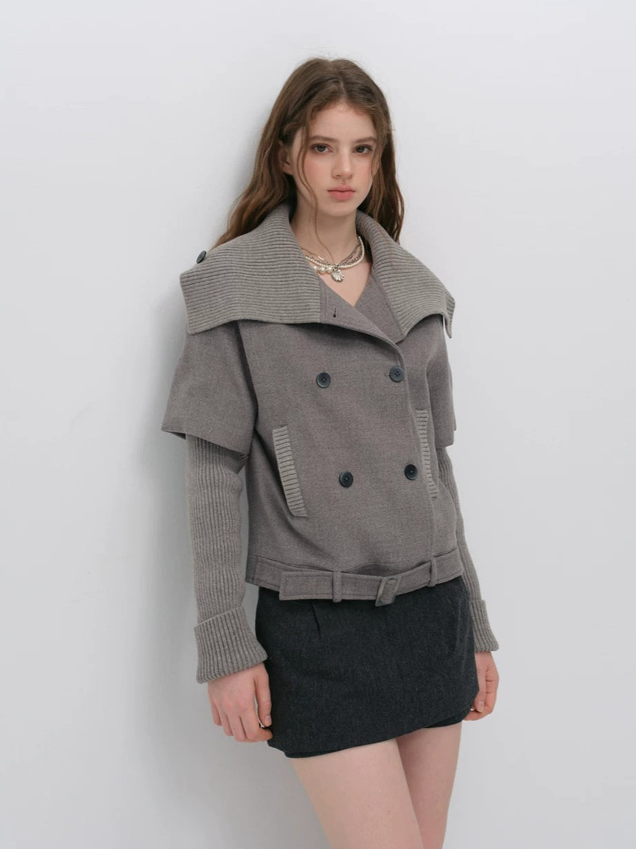 Faux-layered Cape Knit Jacket