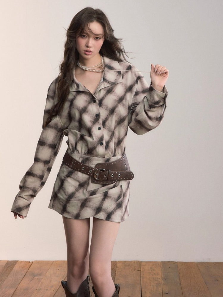 Plaid Asymmetrical Hem Shirt Dress