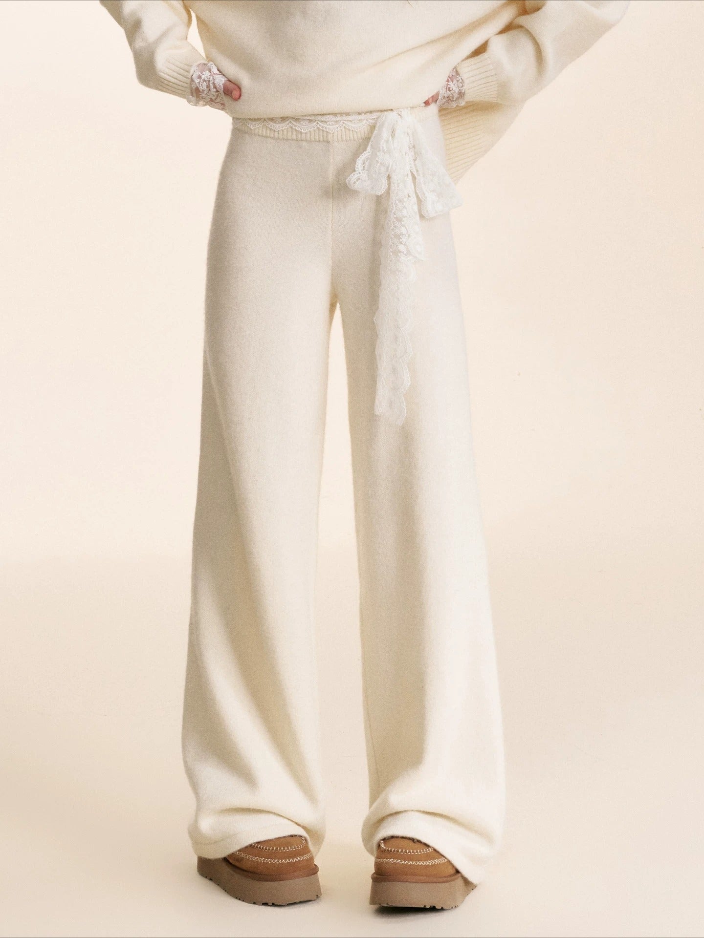 Gray &amp; Apricot Lace-Tie Knit Set