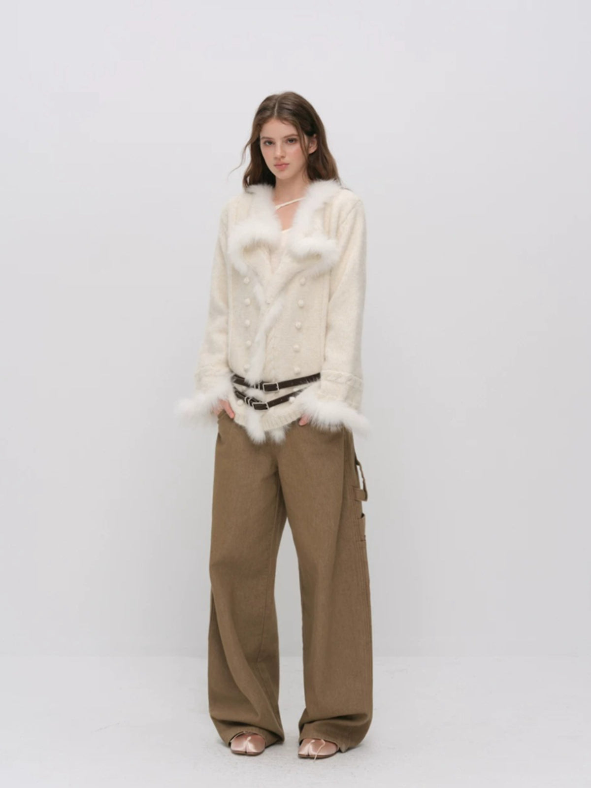 Fox Fur Trim Knit Coat
