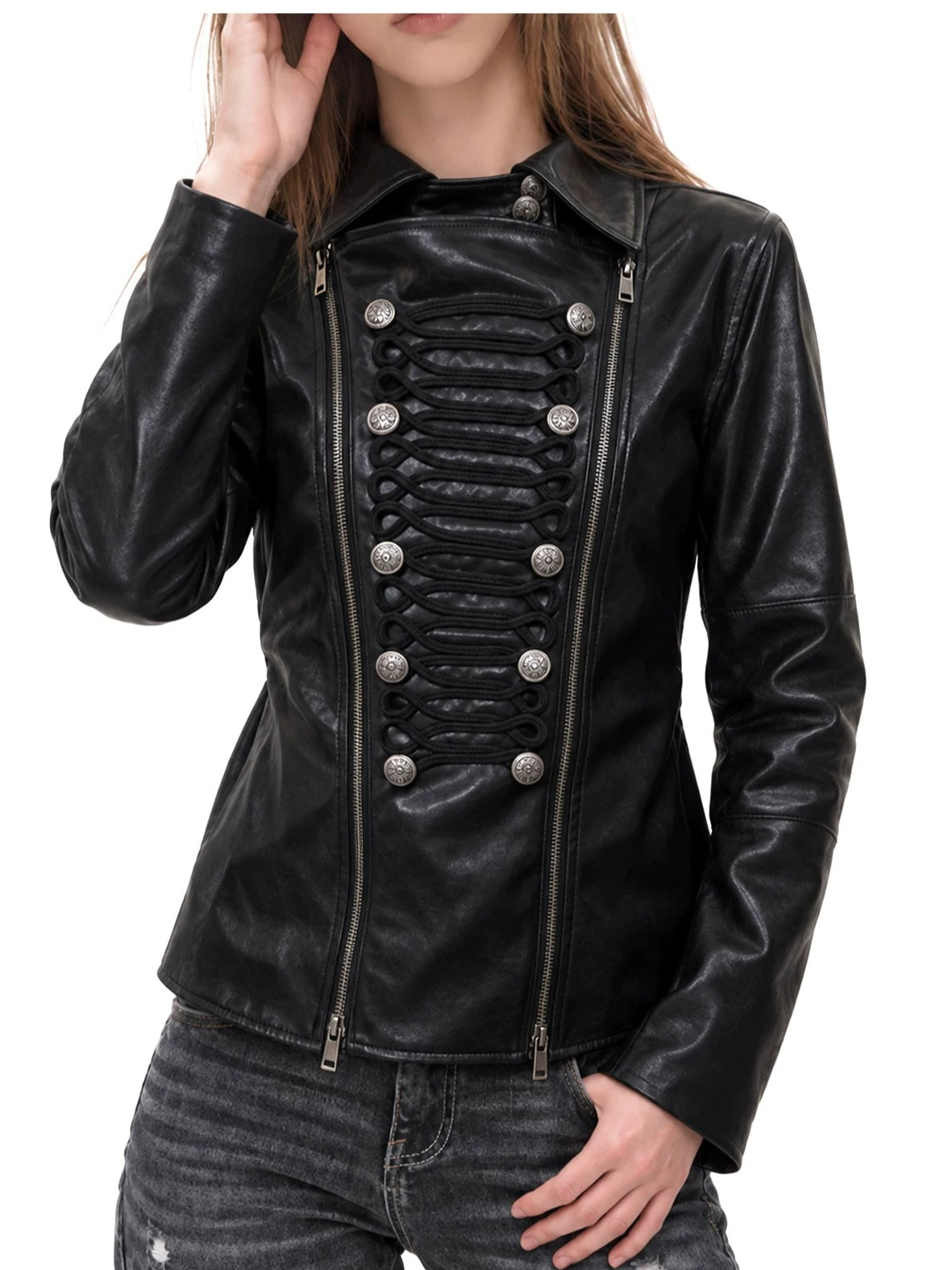 Napoleon Double Zipper Faux Leather Jacket