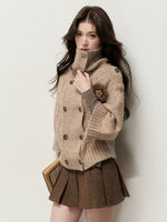 Double-Breasted Brooch Knit Cardigan