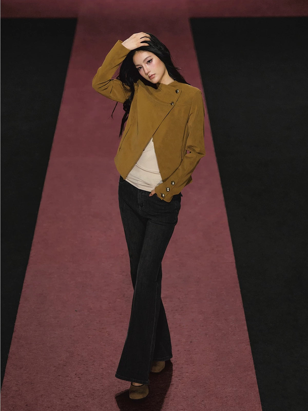 Asymmetric Diamond Quilted Faux Suede Jacket