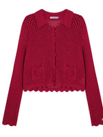 Hollow-out 3D Flower Crochet Lapel Cardigan