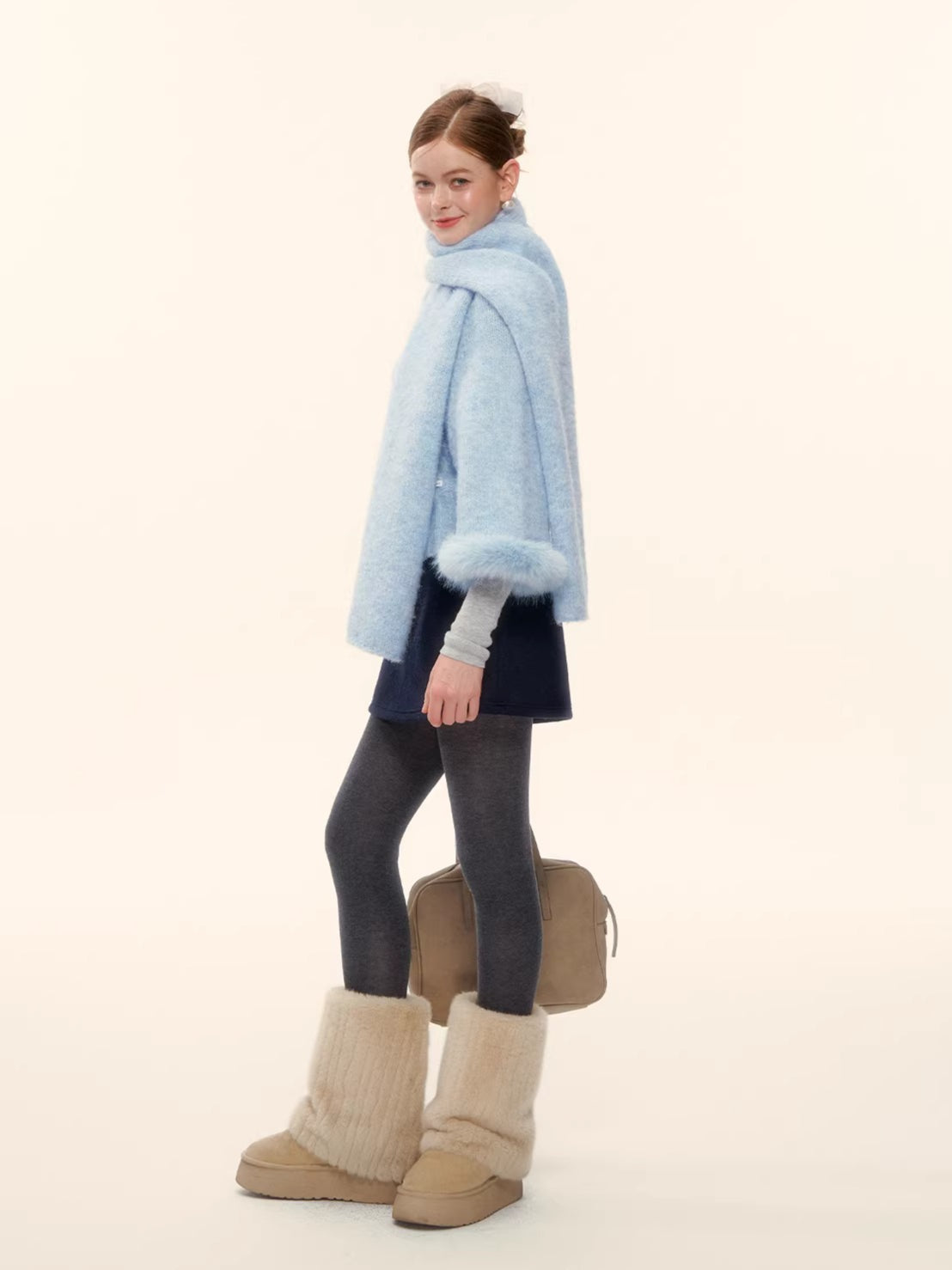 Wool-Blend Cable Knit Batwing Sweater Scarf Set