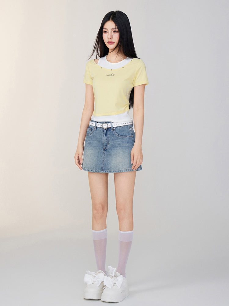 Faux Two-Piece Color-Blocked T-shirt
