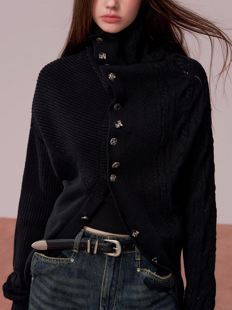 Convertible High Collar Knit Cardigan