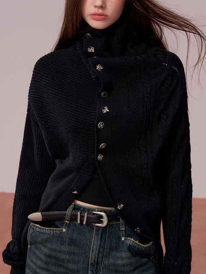 Convertible High Collar Knit Cardigan