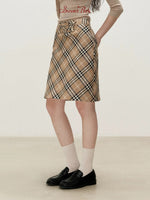 Brown Plaid Napoleon Midi Skirt