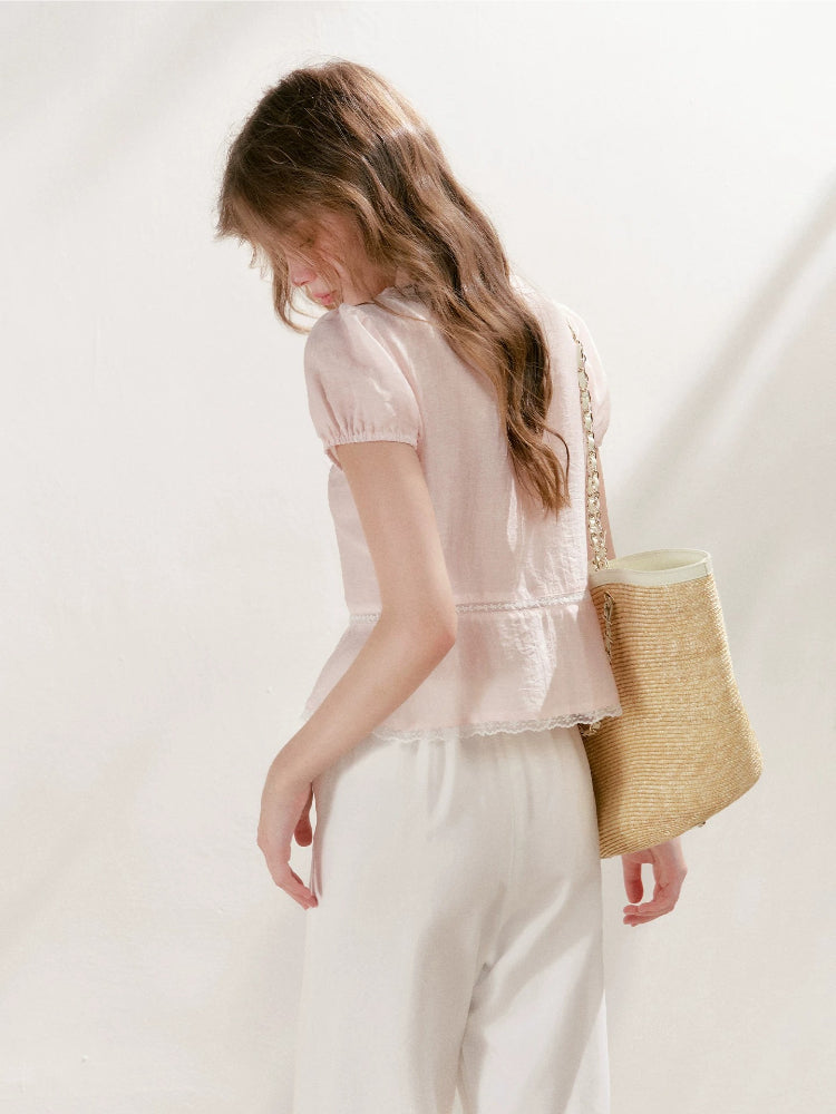 Pink Lace Pleated Shirt