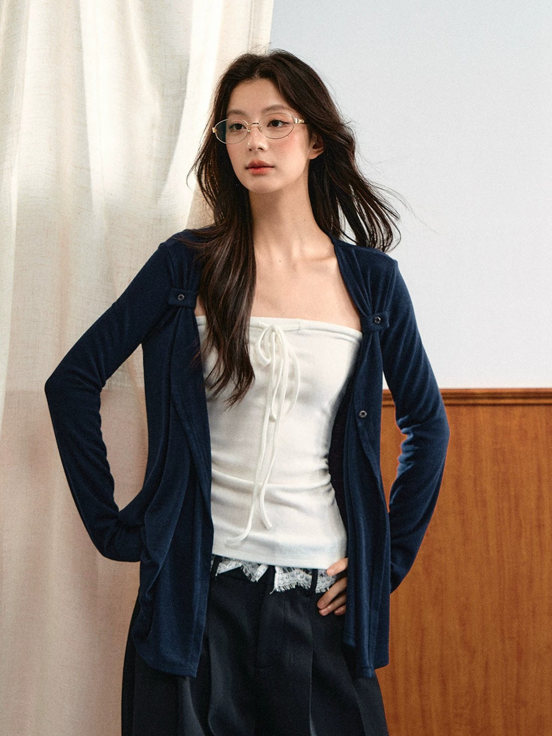 Tie Bust Knit Cardigan Set