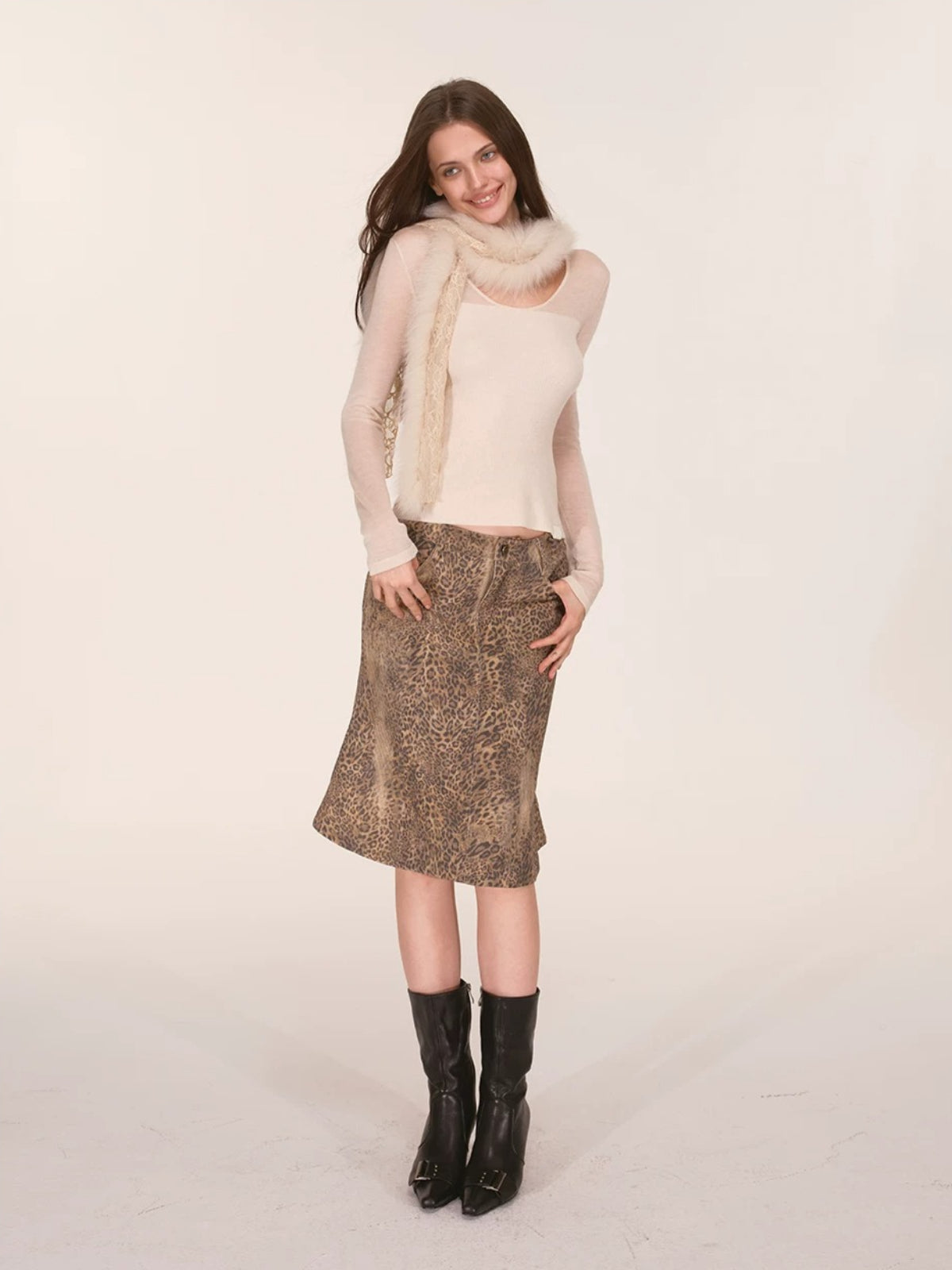 Ivory Lace Fox Fur Scarf
