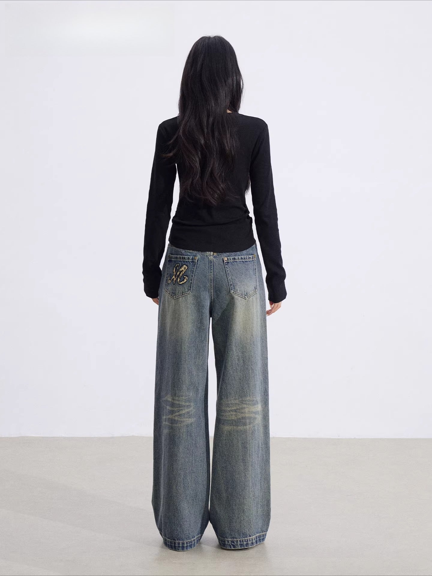 Leopard Patchwork Wide-Leg Jeans