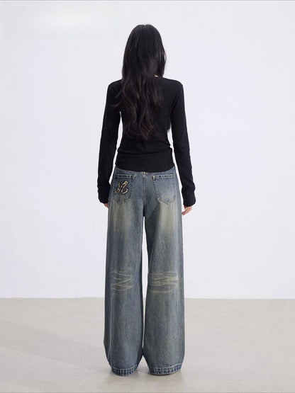 Leopard Patchwork Wide-Leg Jeans