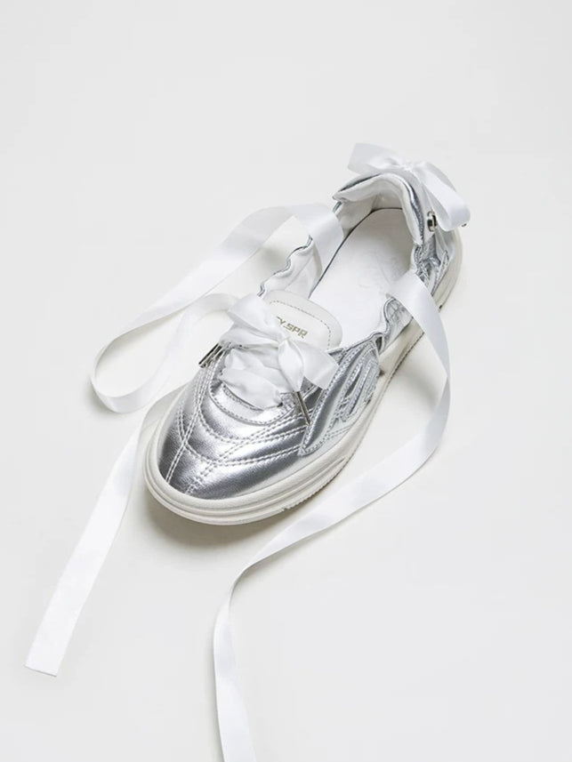 Silvery Ballet Bow Flats